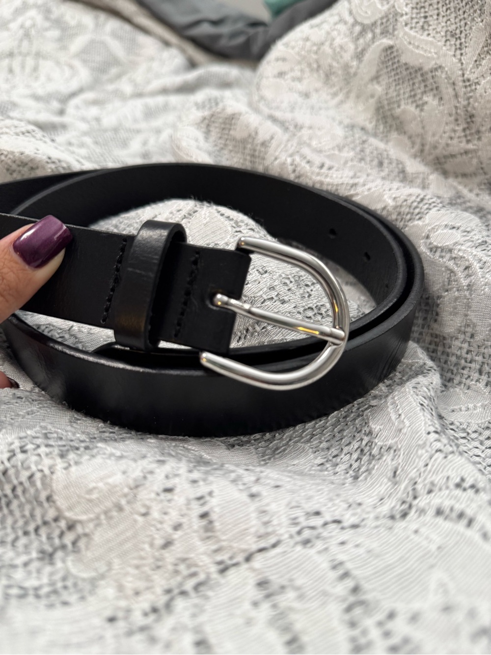 Classic Black Leather Belt with Silver Buckle